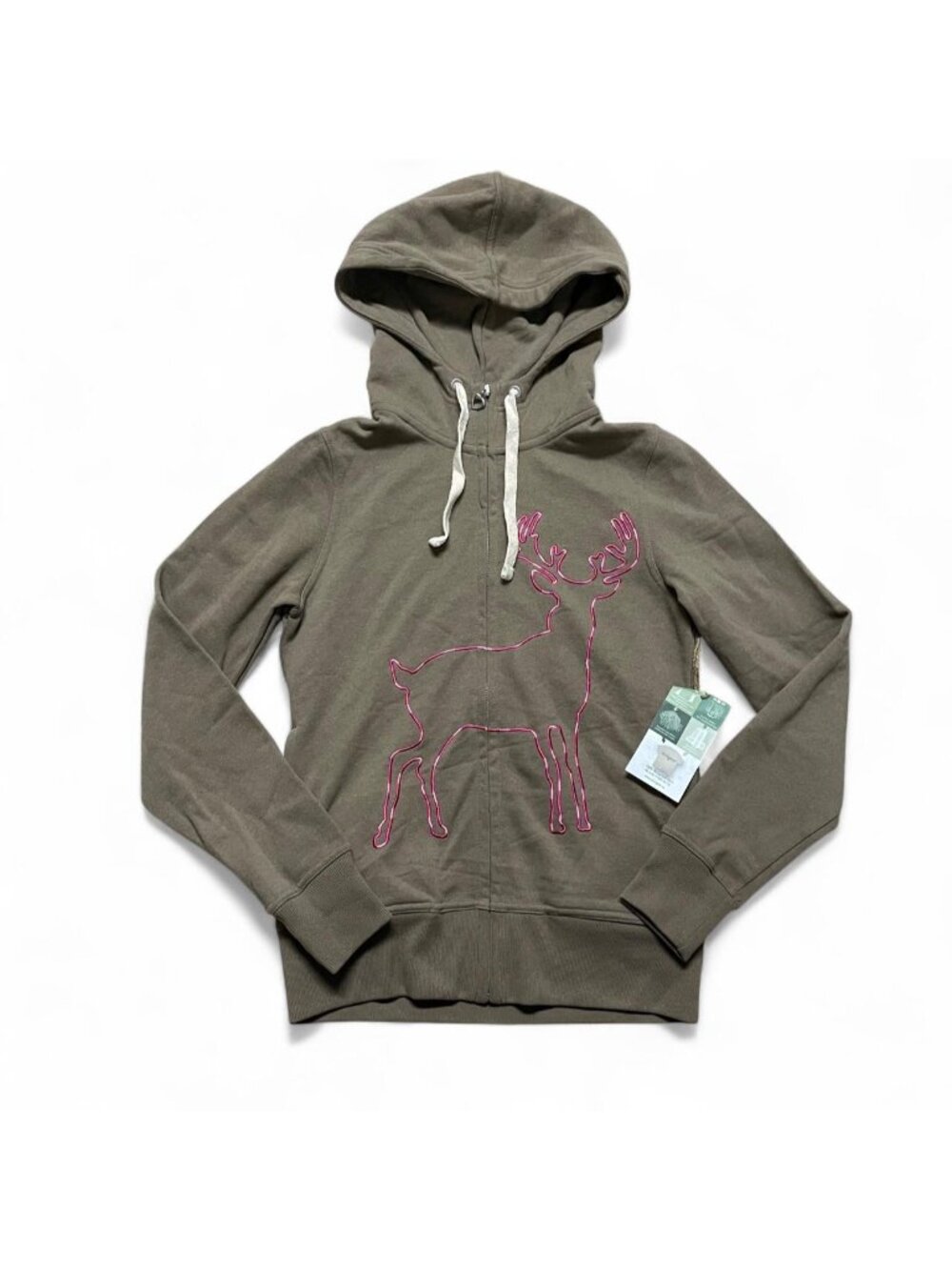 Y2K 2000s Ecogear brown deer zip up hoodie with pink embroidered detailing